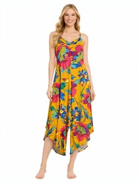 MSK Tropical Floral Asymmetrical Hem Wide Leg Jumpsuit